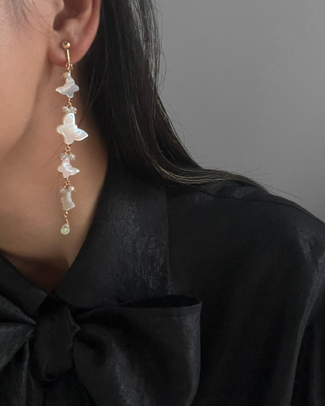 i10−08-506 バタフライロングドロップピアス＆イヤリング【1＊ichi＊】【010】