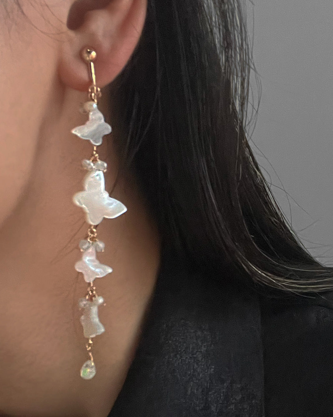 i10−08-506 バタフライロングドロップピアス＆イヤリング【1＊ichi＊】【010】