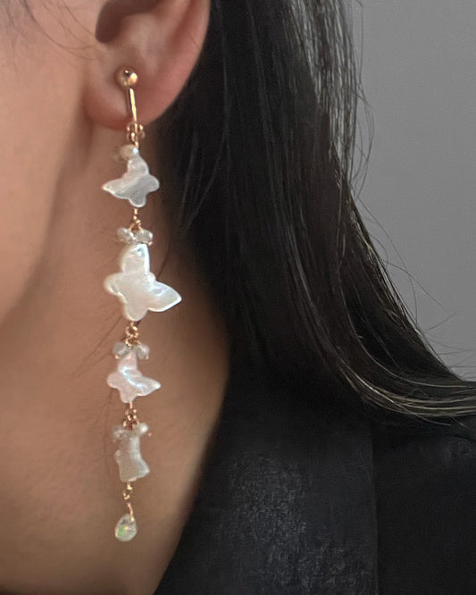 i10−08-506 バタフライロングドロップピアス＆イヤリング【1＊ichi＊】【010】