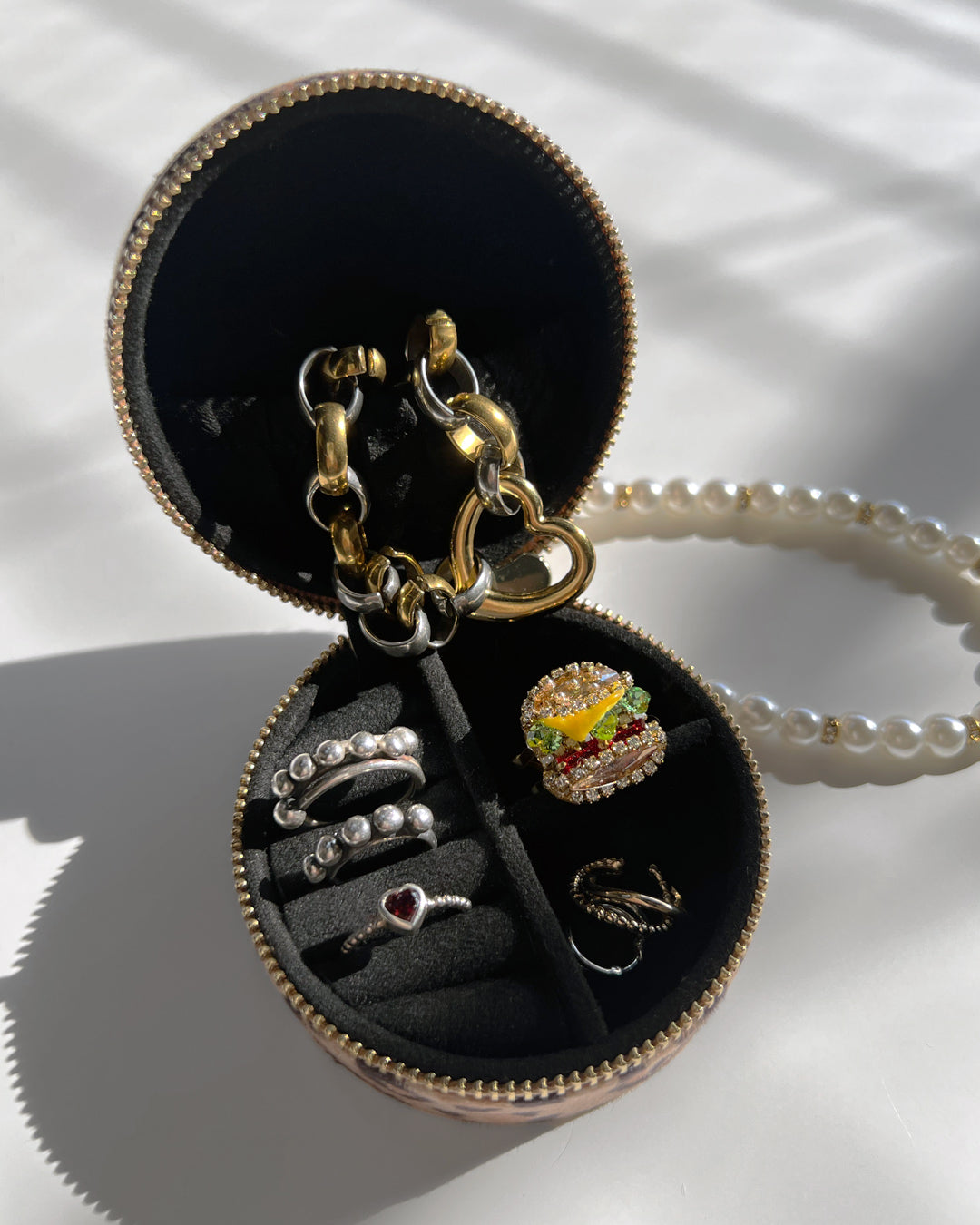 a1-13-511「「BKストーン×ビジュー」レオパード柄サークルジュエリーBOX【※宅配便発送のみ】【Atelier Chouette】【001】