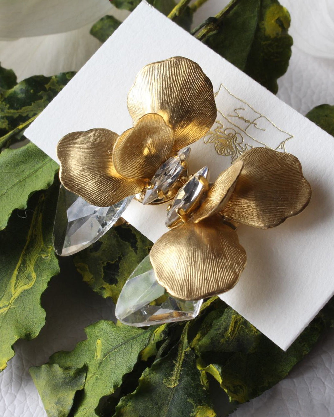 s17−17-504 Gisele(ジゼル)-glass type-ゴールドフラワーピアス＆イヤリング【Sarah】【017】