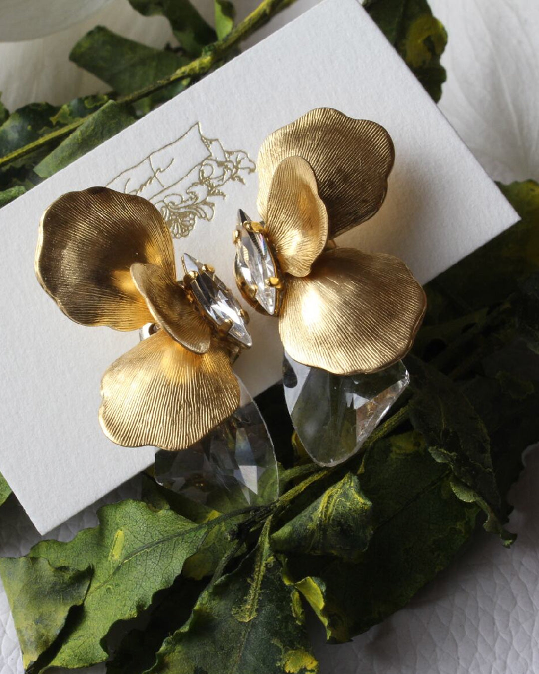 s17−17-504 Gisele(ジゼル)-glass type-ゴールドフラワーピアス＆イヤリング【Sarah】【017】