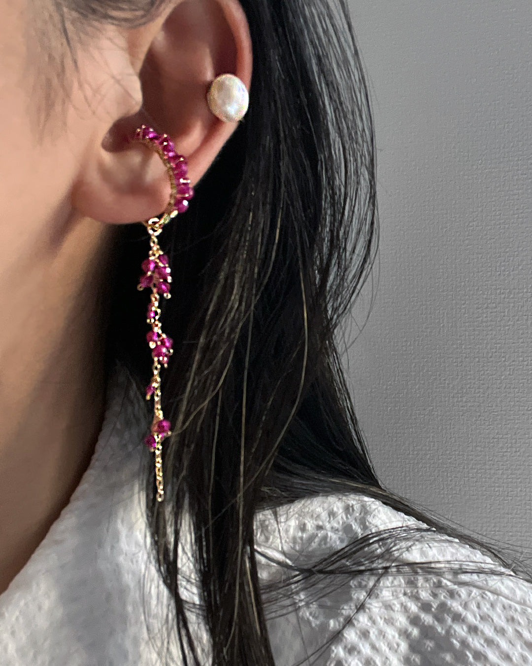 i10−01-505 天然石2wayドロップチェーンイヤーカフ【1＊ichi＊】【10】