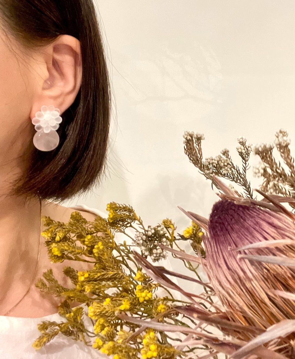 b3-03-502 ローズクォーツ×チェコガラス ピアス＆イヤリング【Big Land】【003】