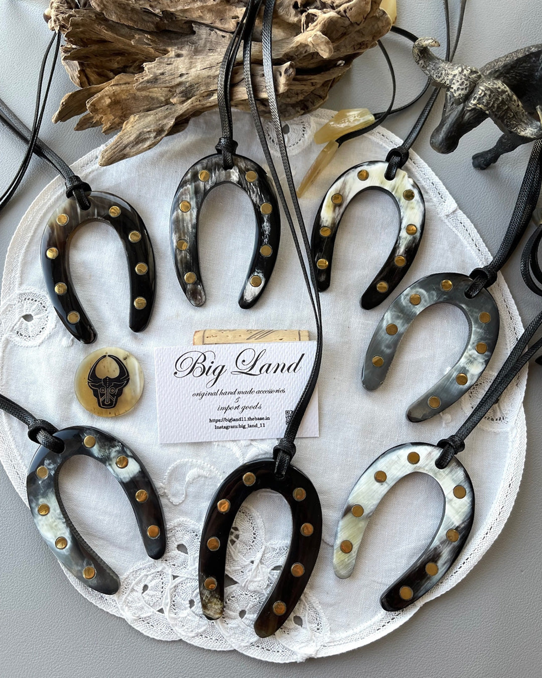 b3-01-502 馬蹄モチーフ水牛ネックレス【Big Land】【003】