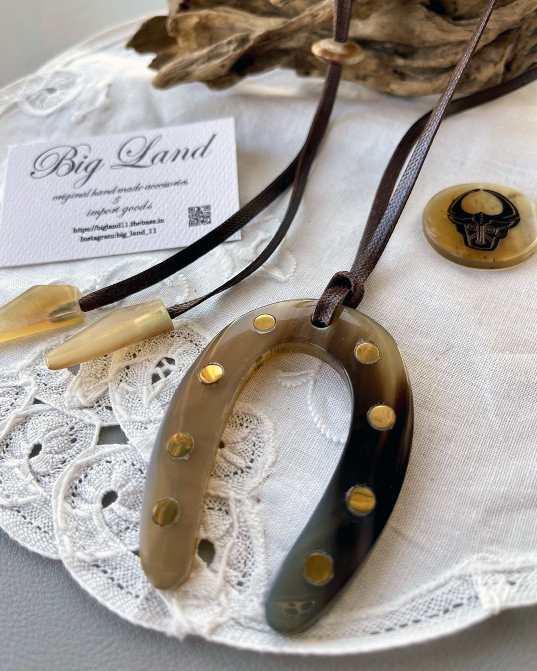 b3-01-502 馬蹄モチーフ水牛ネックレス【Big Land】【003】