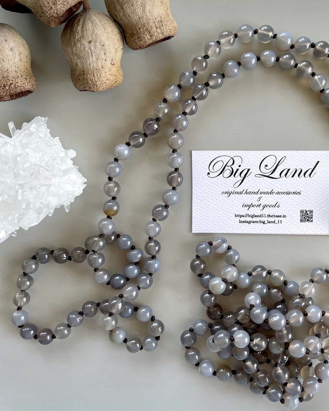 b3-05-502 グレーアゲートロングネックレス【Big Land】【003】
