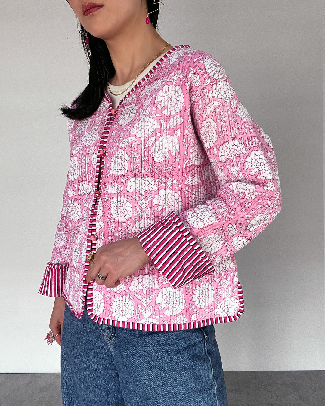 m16−01-505 リバーシブルノーカラージャケット／Pink【mokurendo】【016】