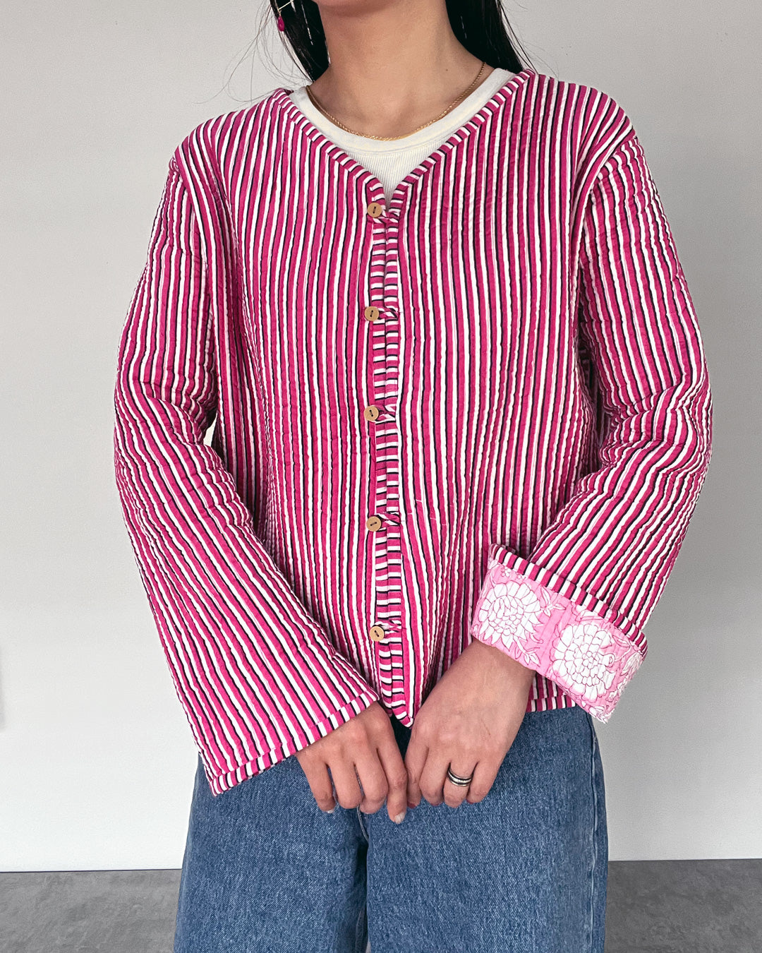 m16−01-505 リバーシブルノーカラージャケット／Pink【mokurendo】【016】