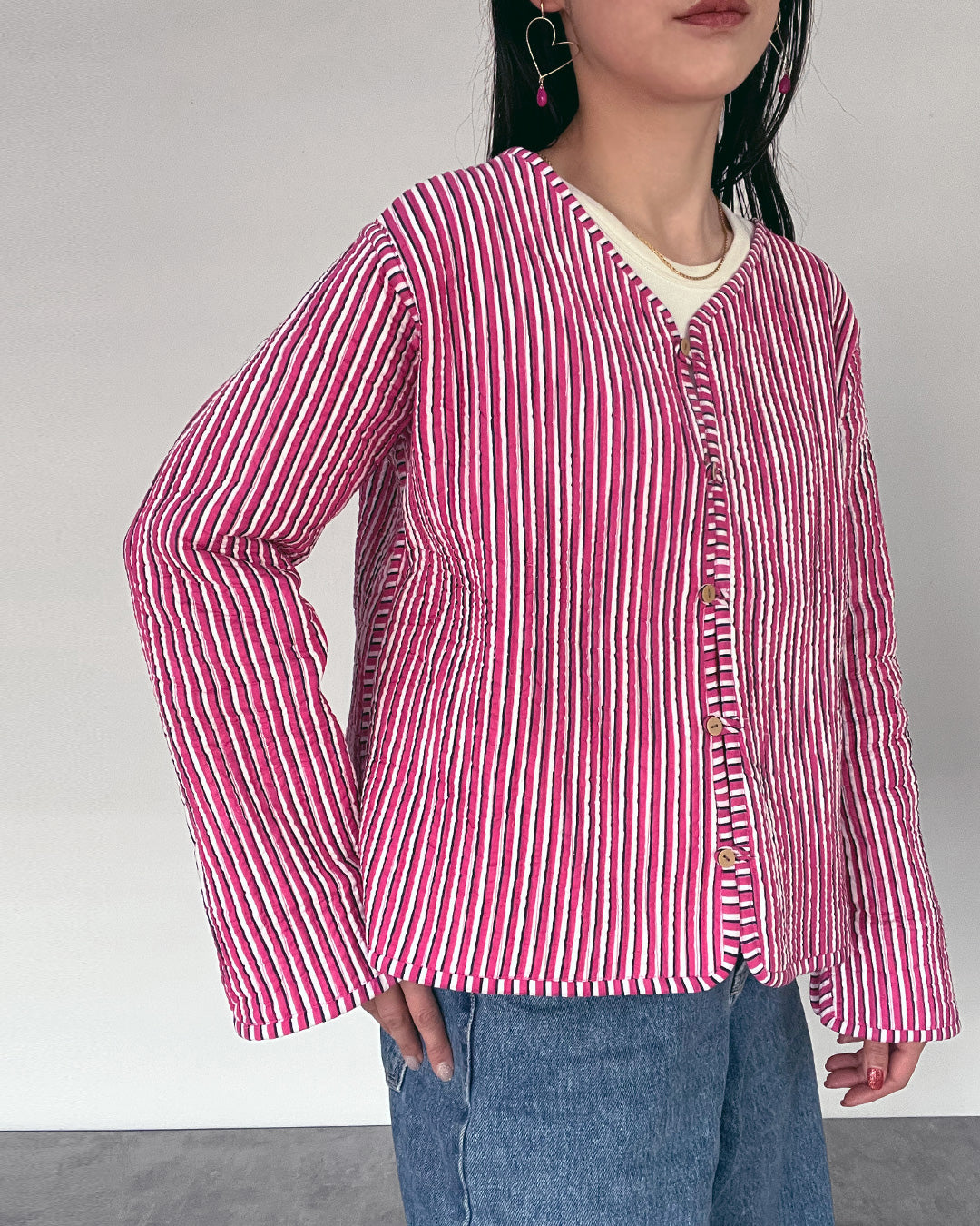 m16−01-505 リバーシブルノーカラージャケット／Pink【mokurendo】【016】