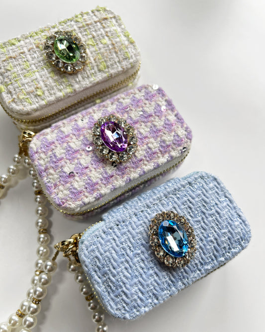 a1-23-604「カラーストーン」ミニレクタングルツイードジュエリーBOX【※宅配便発送のみ】【Atelier Chouette】【001】