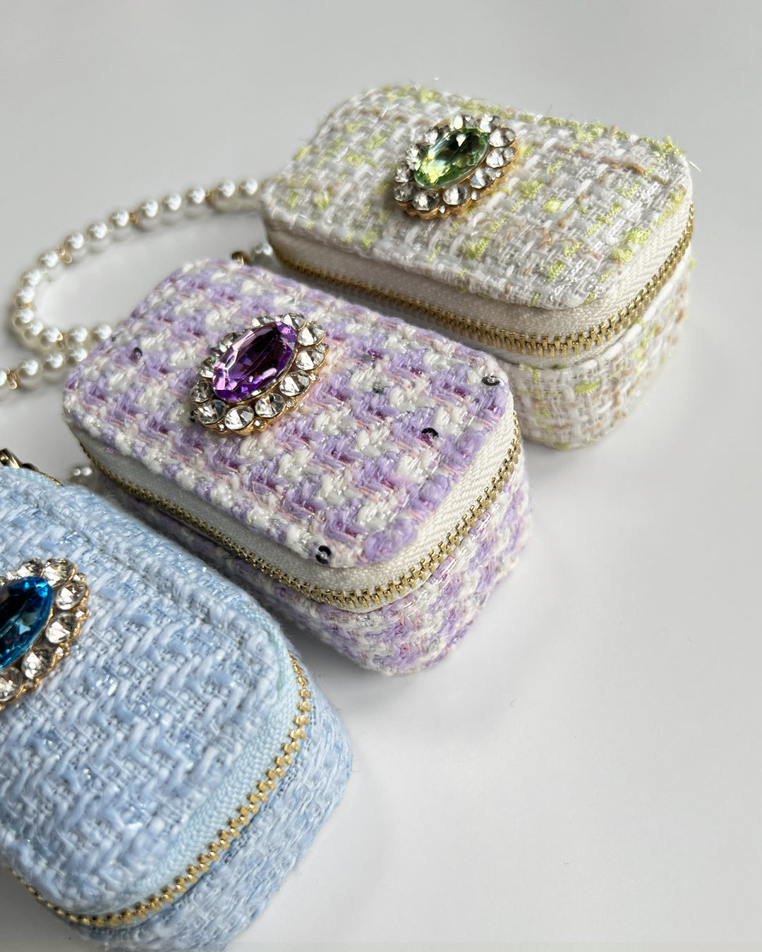 a1-23-604「カラーストーン」ミニレクタングルツイードジュエリーBOX【※宅配便発送のみ】【Atelier Chouette】【001】